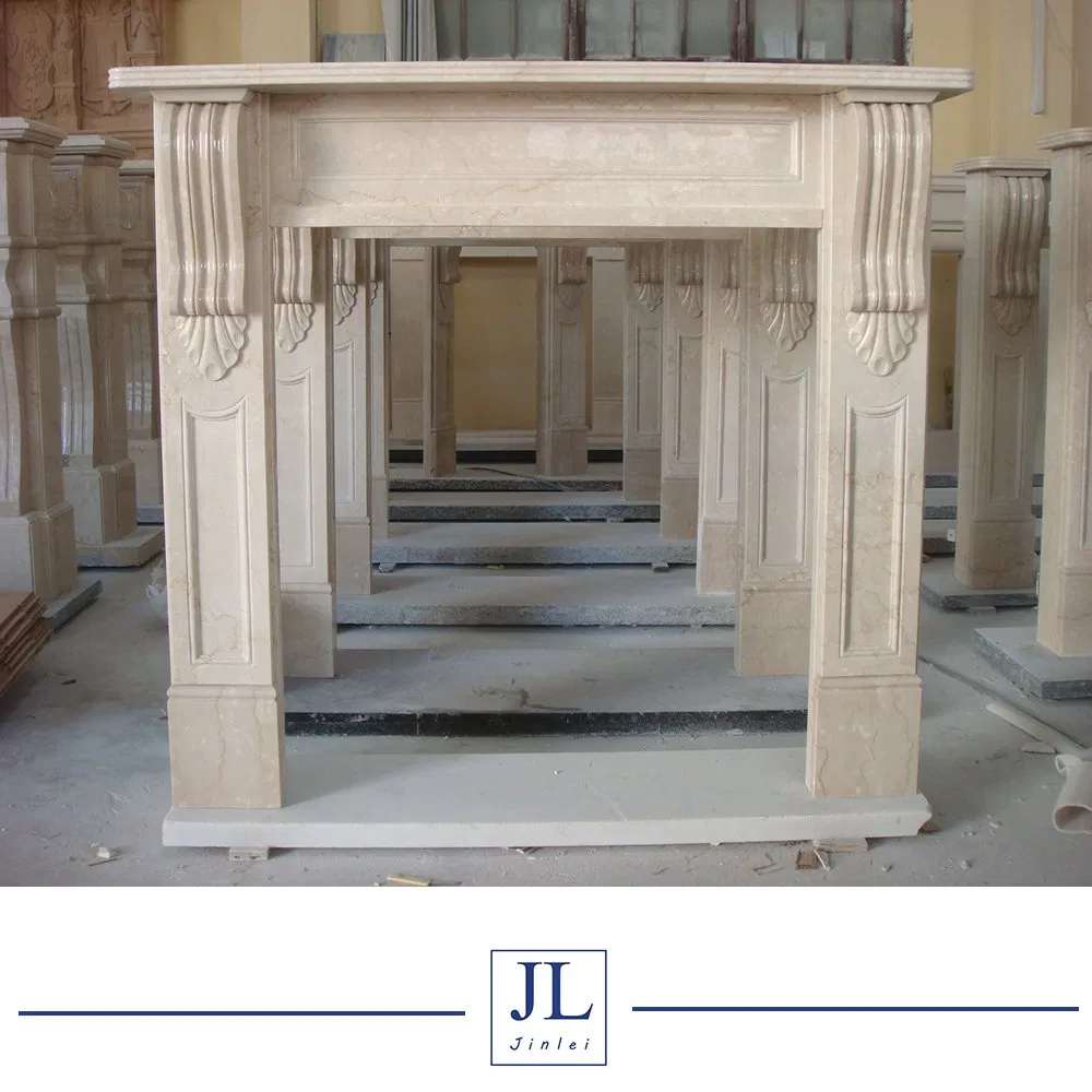 Sandstone Beige Color Fireplace Mantel Marble Fireplace Handcarving