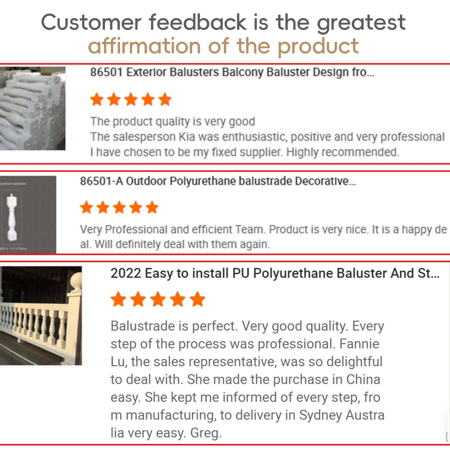 Auuan European Style PU Balustrade Railing Panels Baluster Handrail for Balcony Decoration