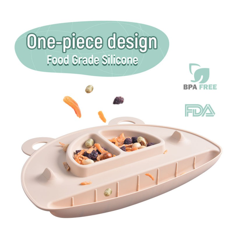 BPA Free Non-Slip Suction Built-in Placemat Children Plates Silicone Baby Dinner Plate Placemat Silicone