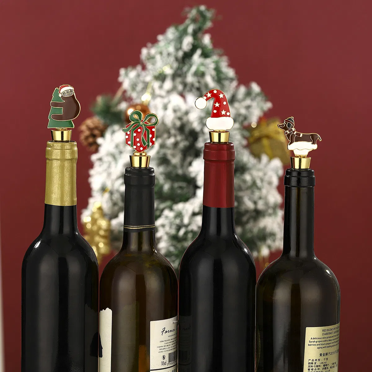 Festive Christmas Wine Stopper Reusable Silicone Seal with Cartoon Bear Dog Hats