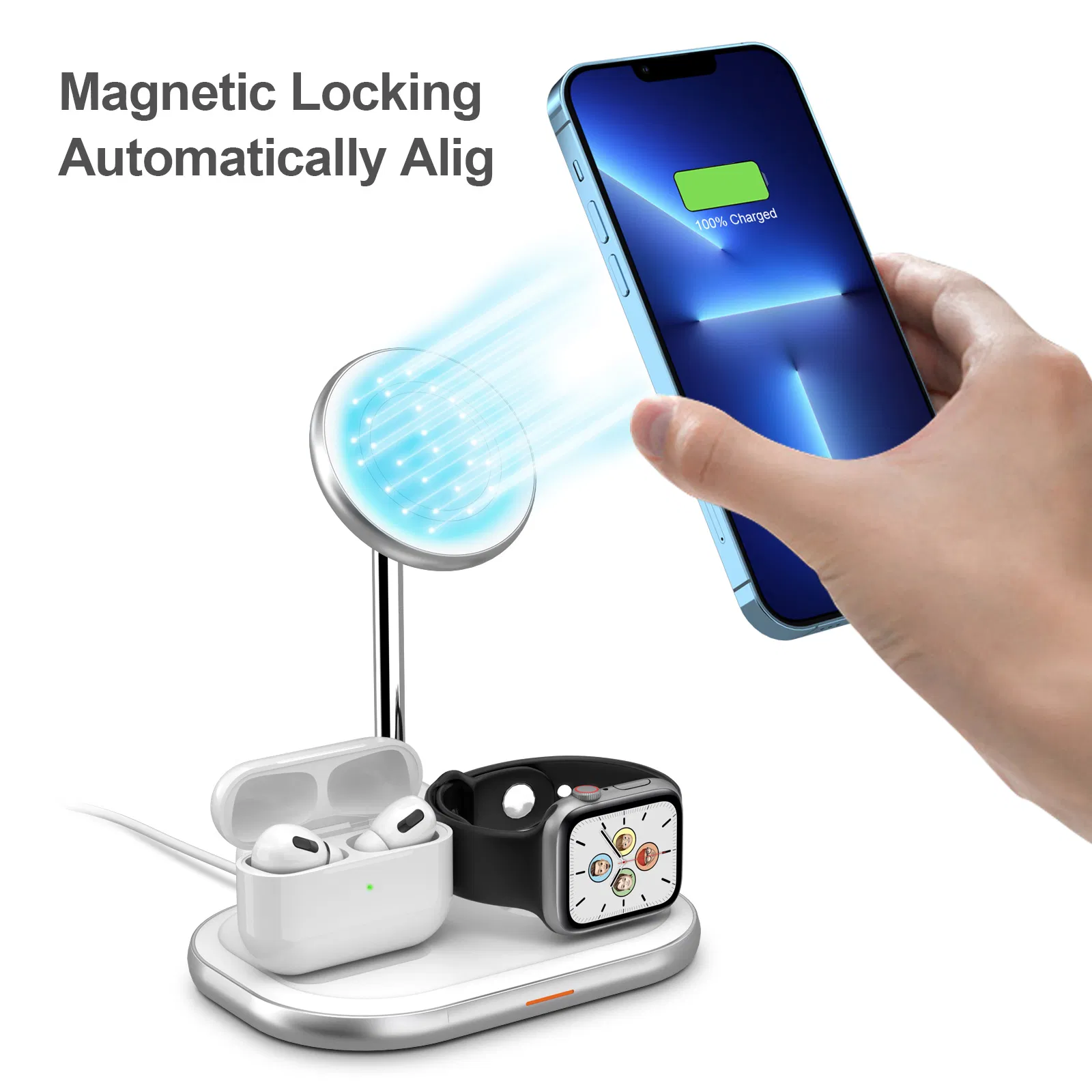 Magnetic 3 in 1 Wireless Charger 15W Fast Charging Stand Station Qi Portable