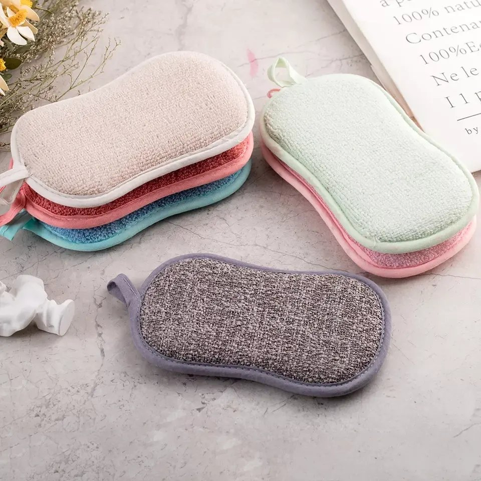 Double-Sided Dish Washable Kitchen Sponge Scouring Pad Dishcloth Microfiber Washing Sponge