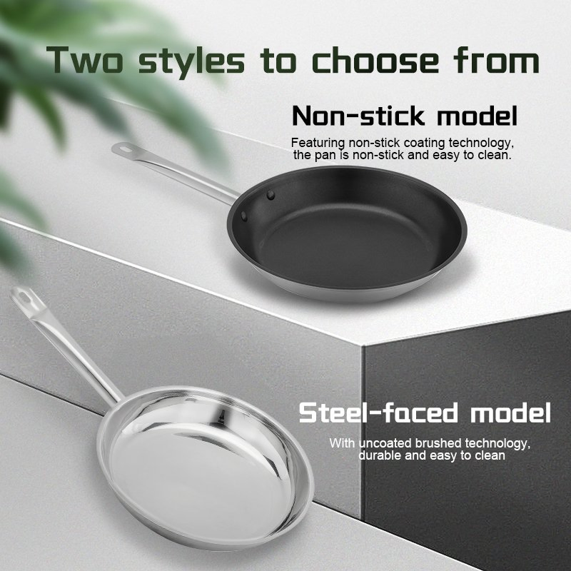 Daosheng Wholesale Coating Non-Stick Triply 201 304 Stainless Steel Cookware Skillet Pan Egg Cooking Frying Metal Frying Pan