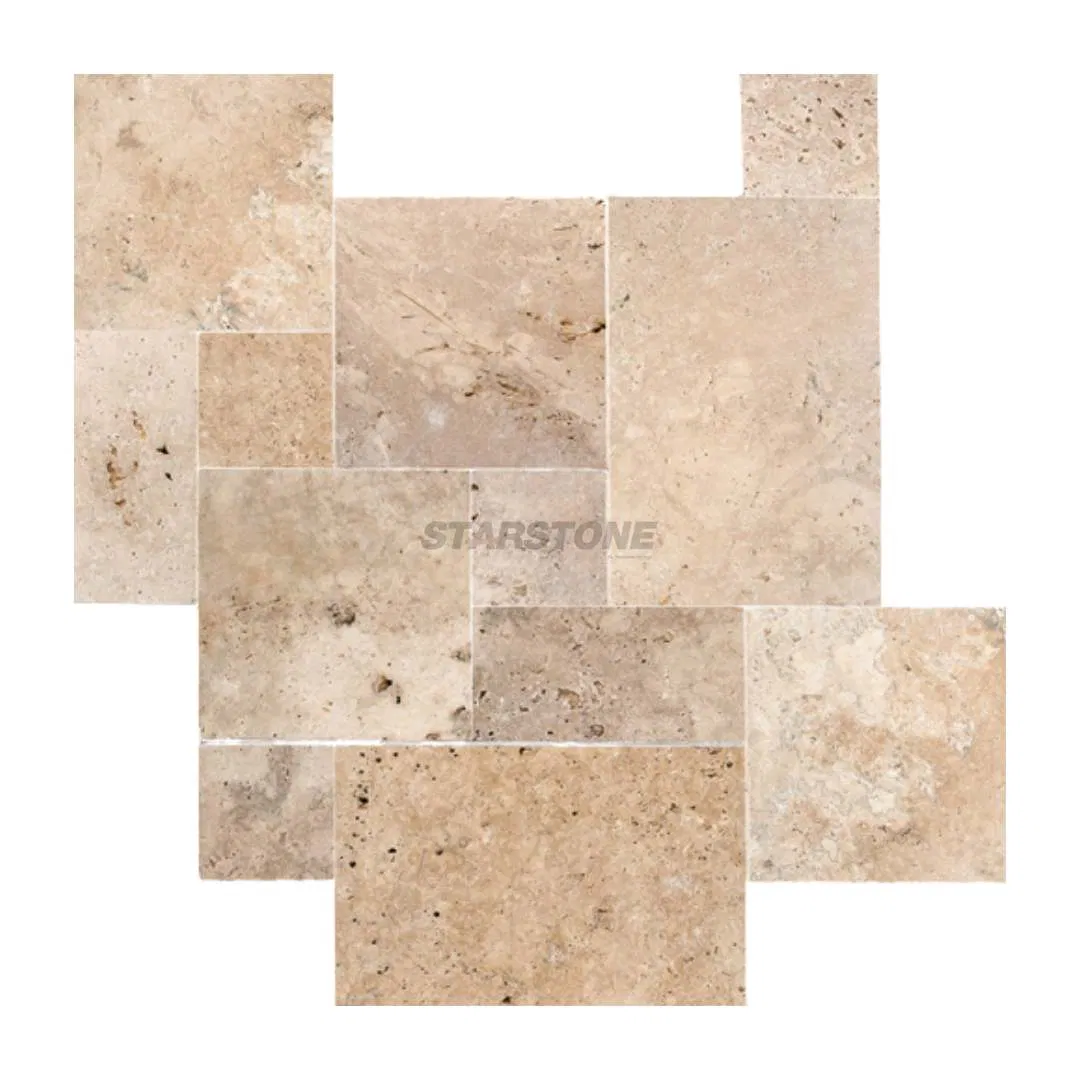 Hot Sale Driveway Road Paver Beige Travertine Porcelain Tiles Silver French Pattern Swimming Pool Unfilled Travertine Tile