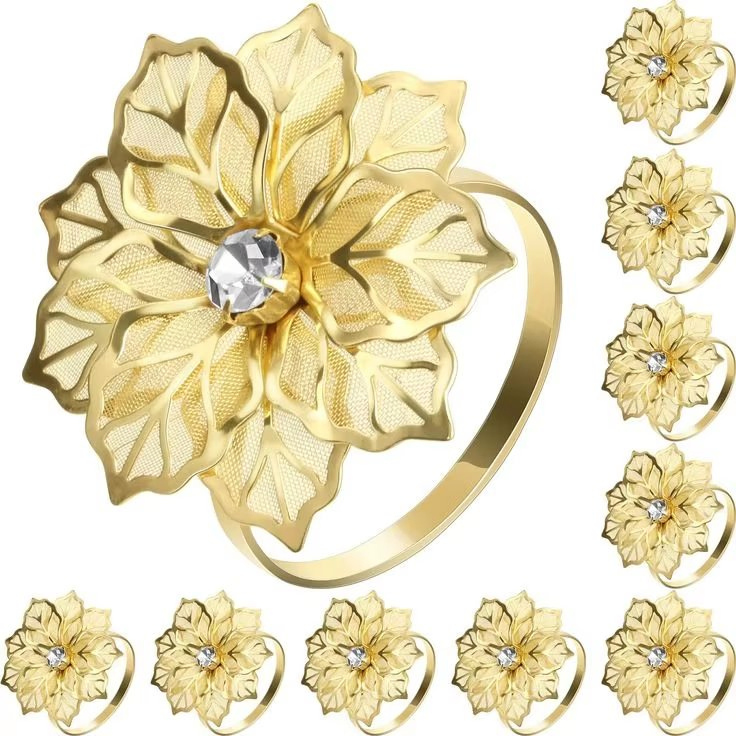 Metal Napkin Rings Gold Hollow out Flower Napkin Holder for Wedding Party