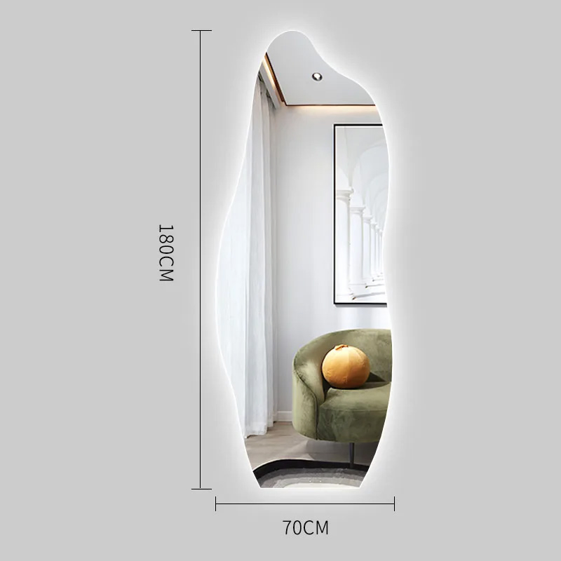 LED Light Full Length Mirror Big Irregular Wavy Creative Full Body Mirror Design Aesthetic Quality Miroir Mural Home Furniture