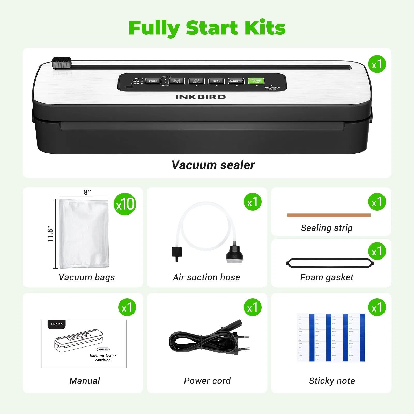 Inkbird Ink-Vs05 Multi-Functional Compact Household Vacuum Sealer with Built-in Cutter