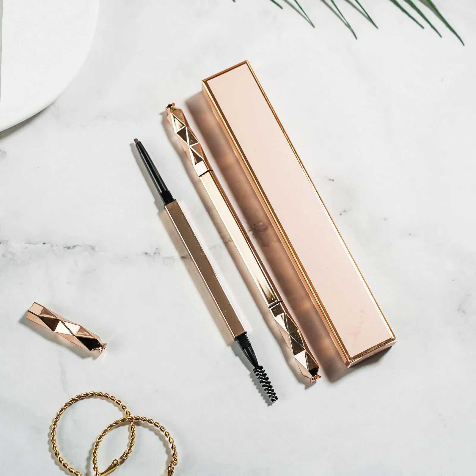 Ultra Fine Rose Gold White Pink Waterproof Eyebrow Pencil with Brush