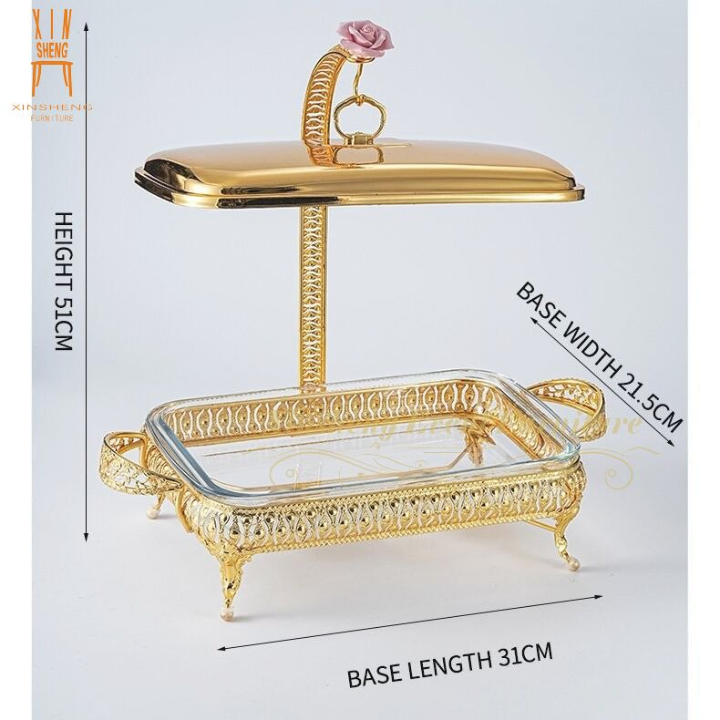 Good Quality Rectangular Stainless Steel Gold 2L 3L Buffet Chafing Buffet Hot Pot Catering Food Warmer for Hotel Restaurant