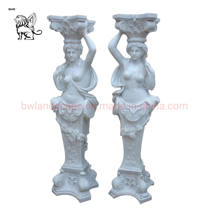 Modern Decorative Villa Garden Hand Carved Natural Stone Rome Lady Statue Marble Pillar Column