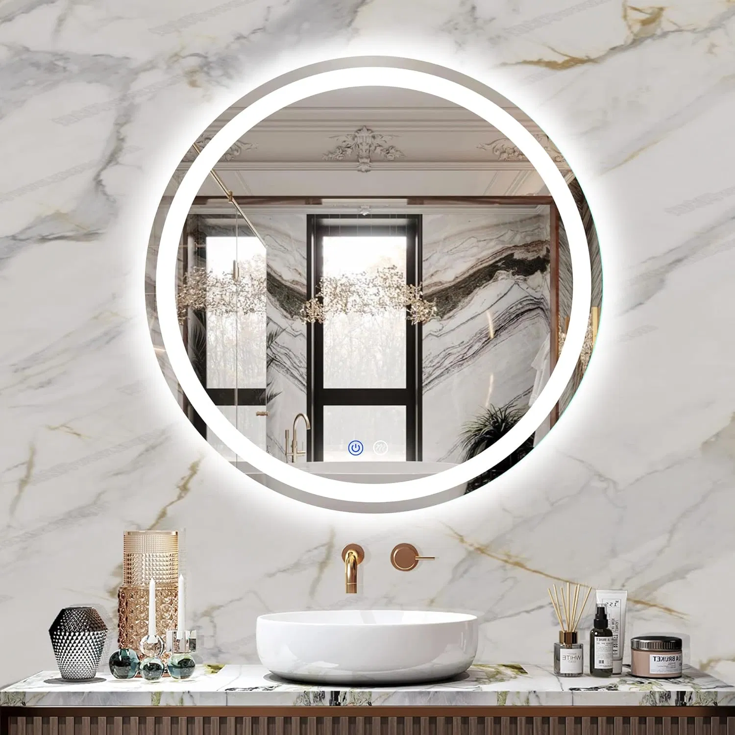 Wall Home Decor Make up Smart Vanity Frameless Round Rectangle Bathroom LED Mirror with Lights Touch Switch Defogger Bluetooth with UL/CE/Is
