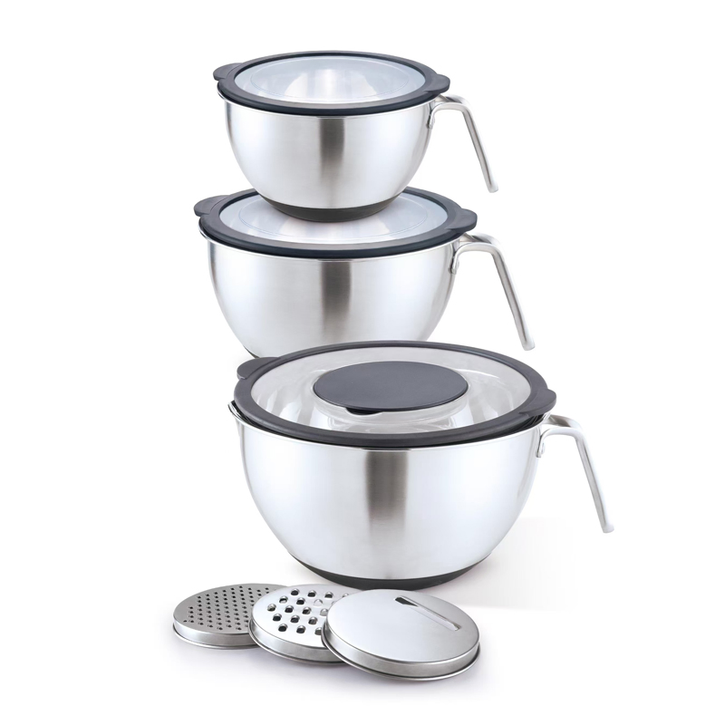 Popular 0.5mm Thickness Stainless Steel Salad Bowl with Grater Lid and Handle