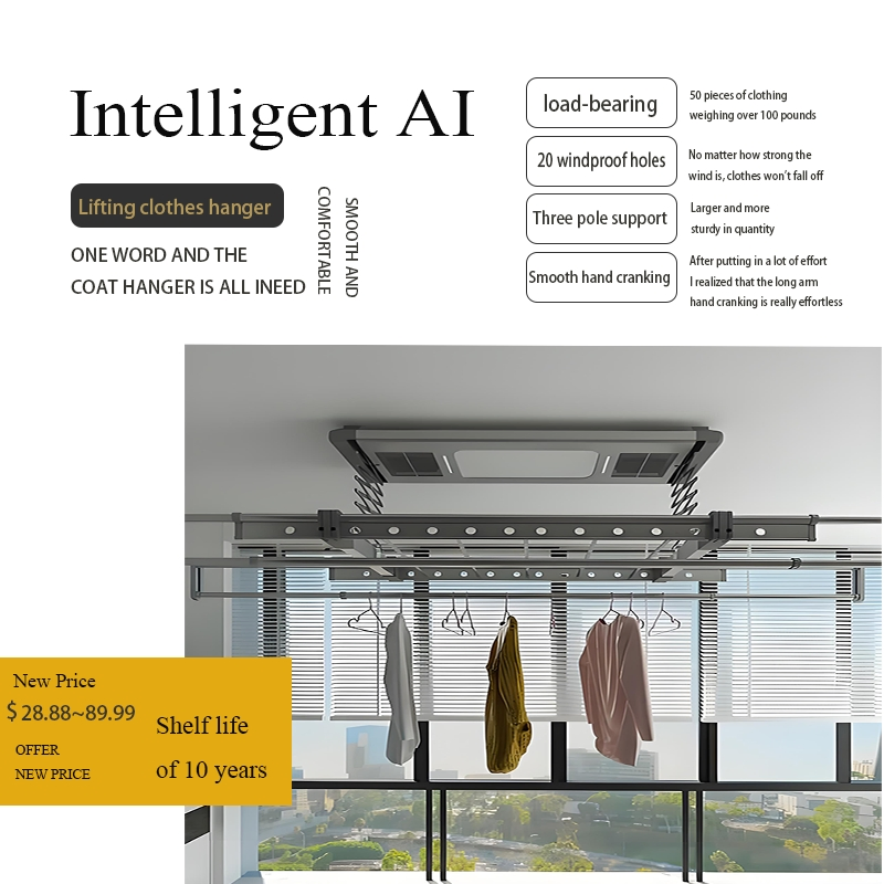High-Tech Smart Laundry Rack with Ceiling Lift Feature