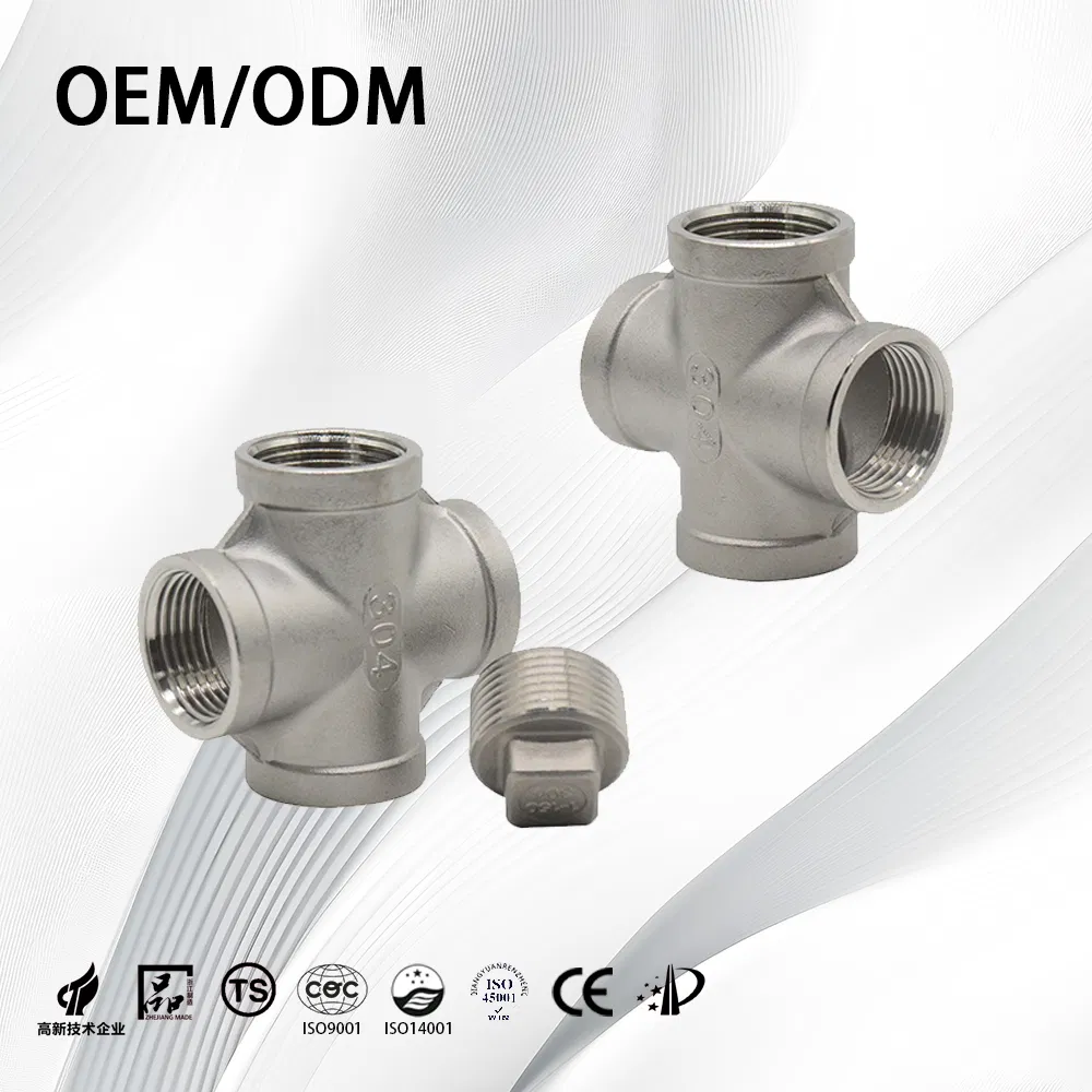 Stainless Steel ASME B16.9 Corrosion Resistant Threaded Pipe Fitting Equal Cross with Press Fitting