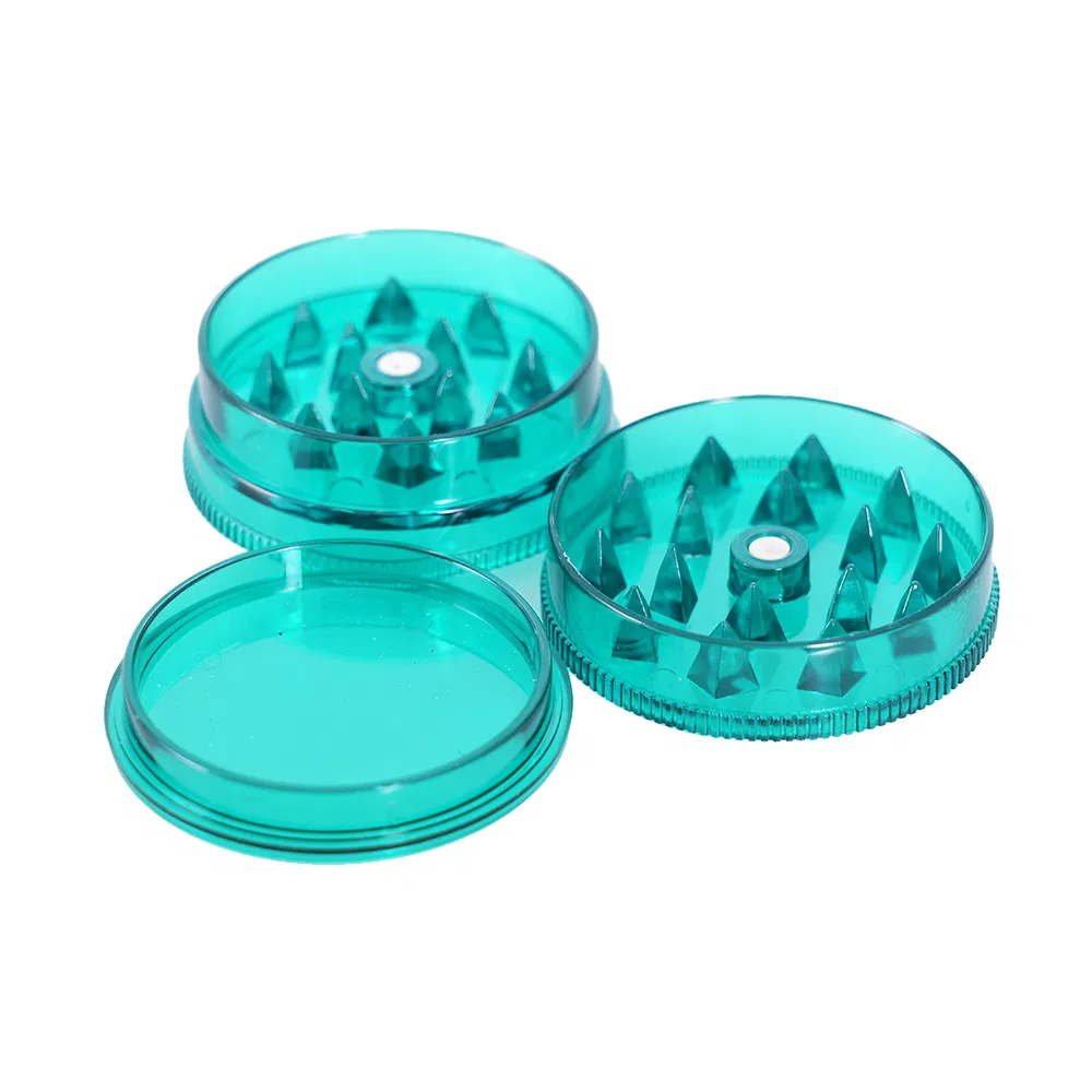 in Stock Cheap Plastic Herb Grinder Magnetic 60mm Shark Tooth with Storage Compartment Assorted Colours