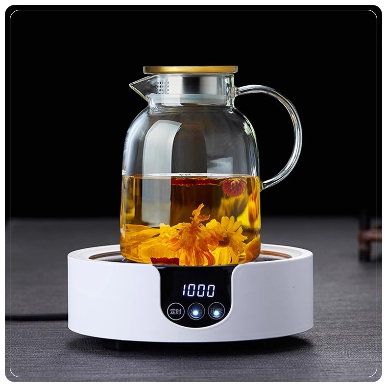 Glass Water Pot 1500ml Glass Kettle Hot Water Jug with Lid