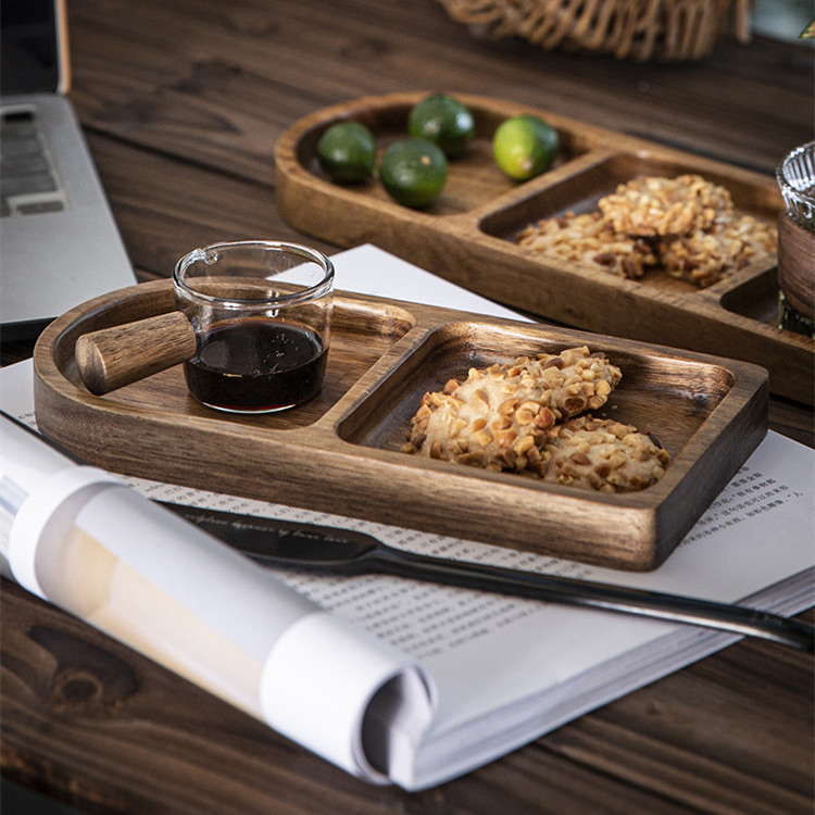 Oval Wooden Dinner Plate Preparation Plate Breakfast Plate Dessert Plate Serving Plates with Divided Compartments