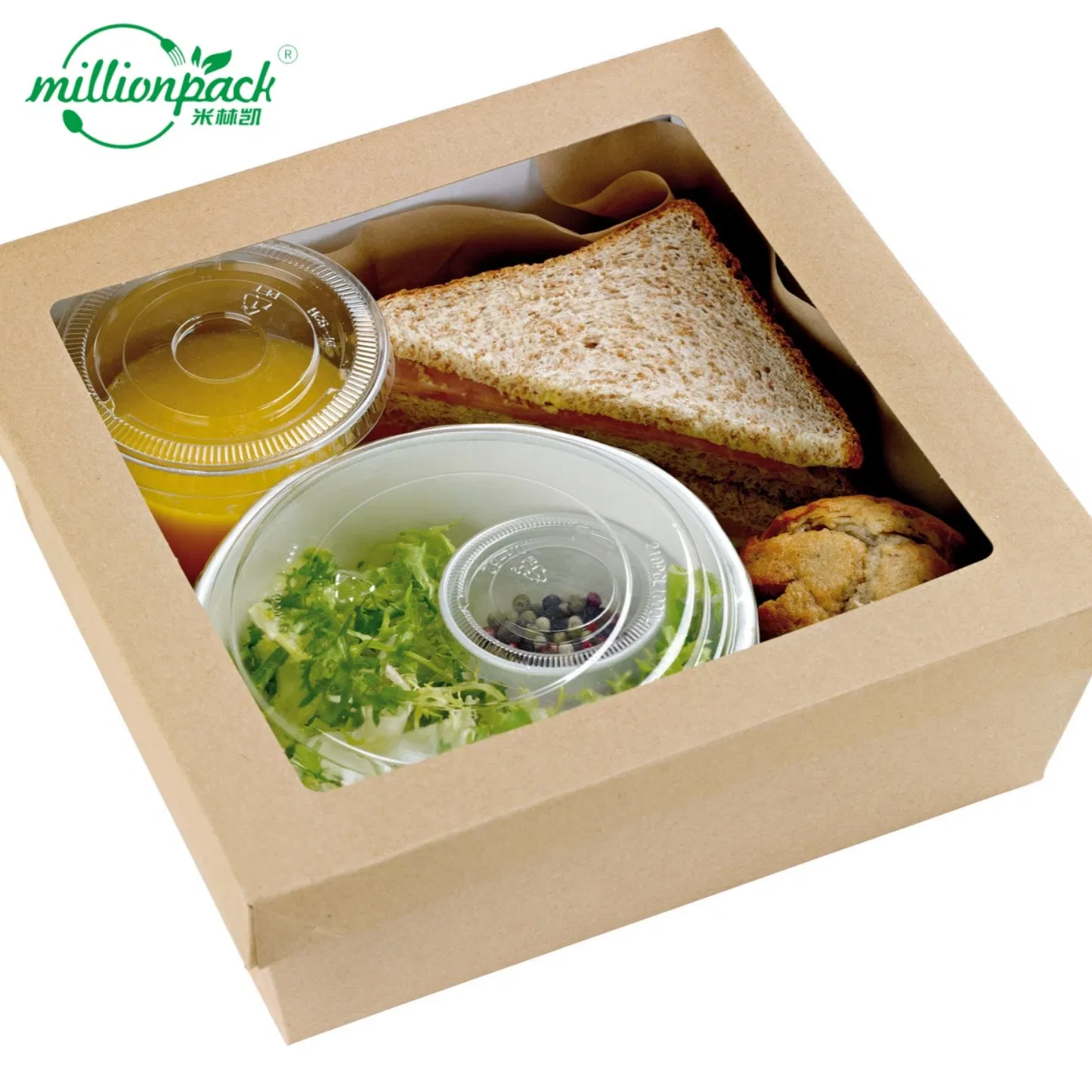 Kraft Paper Box with Window for Salads, Pasta, and Rice Dishes