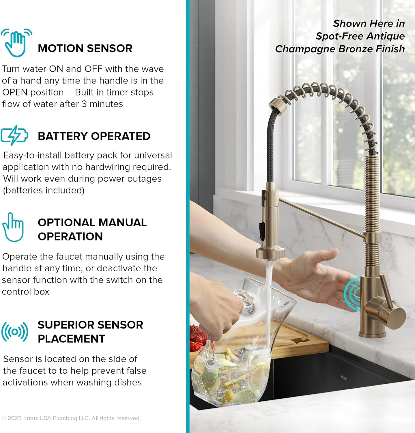 Golden Touchless Sensor Commercial Style Pull-Down Single Handle 18-Inch Kitchen Faucet