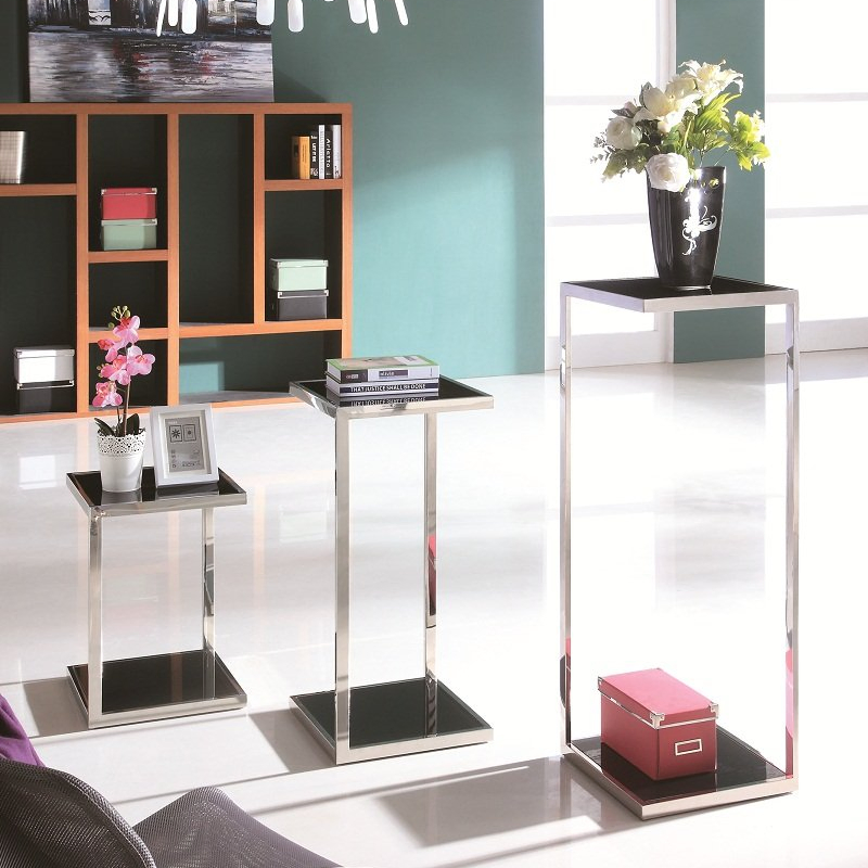 Sunlink Simple Three Sizes Square Tempered Glass Side Table Steel Flower Display Stand