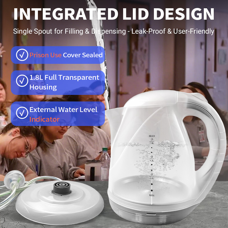 Prison Technology Approved New 1.8L Lid Sealed Kettle Correction Center Inmate Electronics Us Jail Supply Electric Clear Kettle