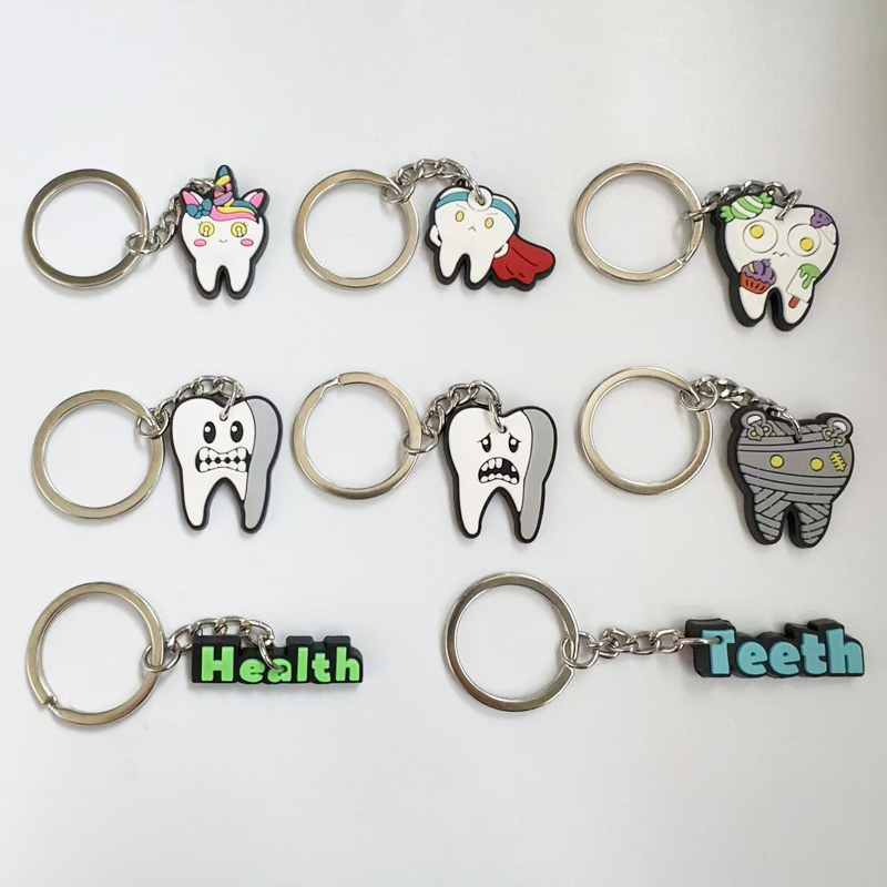 Dental Gift Cute PVC Tooth Shape Keyring Dentist Cartoon Keychain