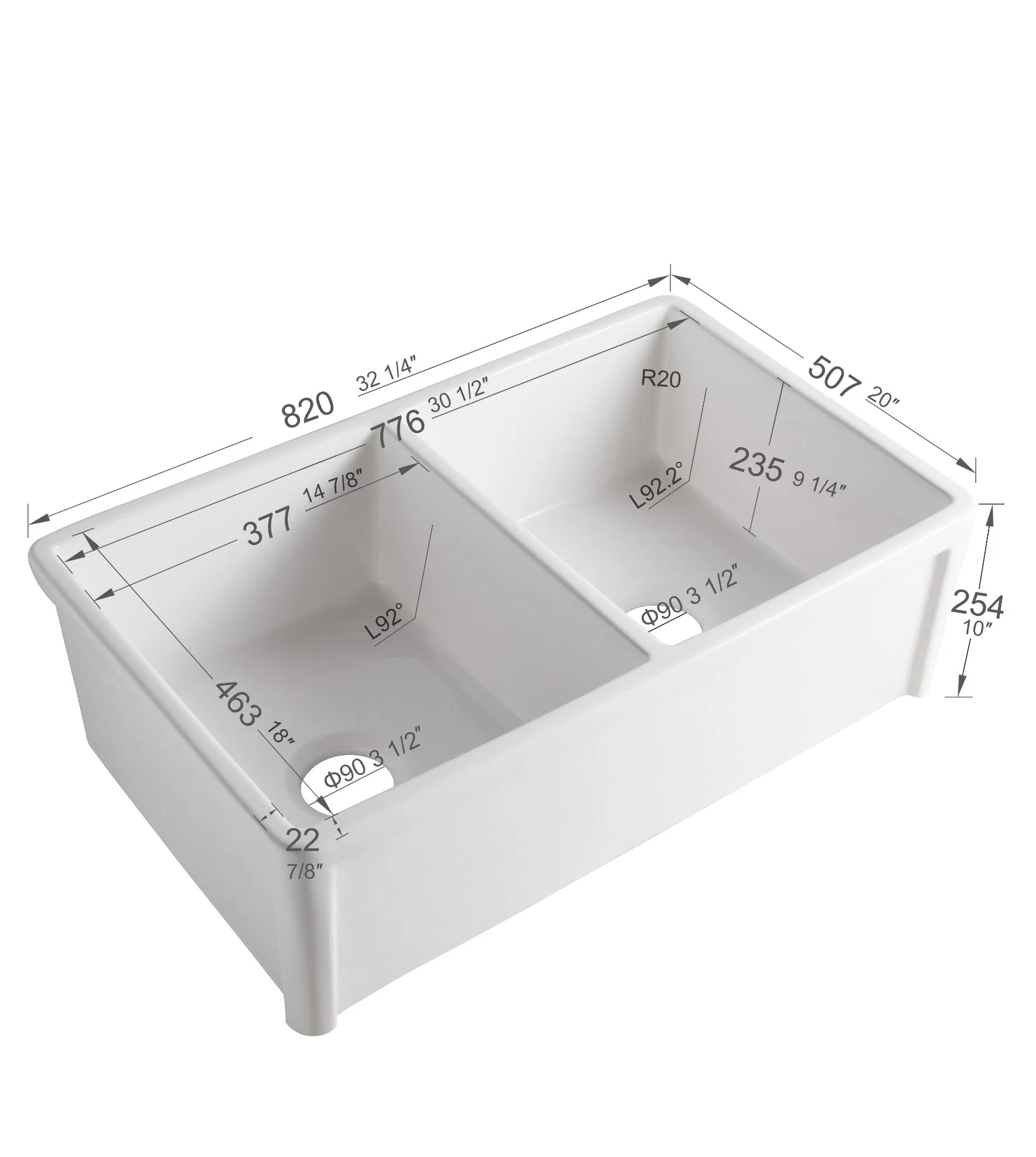 Factory Price New Arrival Apron Front Double Bowl Ceramic White Porcelain Kitchen Sink