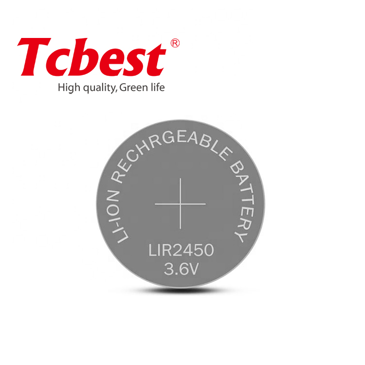 3.6V Lir2450 Rechargeable Battery 120mAh 500 Cycle Lithium Coin Battery Button Battery Rechargeable Button Cell Battery Lir2450 3.6V 120mAh Lithium Ion Battery