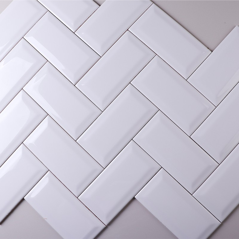 Super Black and White 3X6 Inches Bathroom Kitchen Beveled Glazed Ceramic Subway Wall Tile and Floor Tile