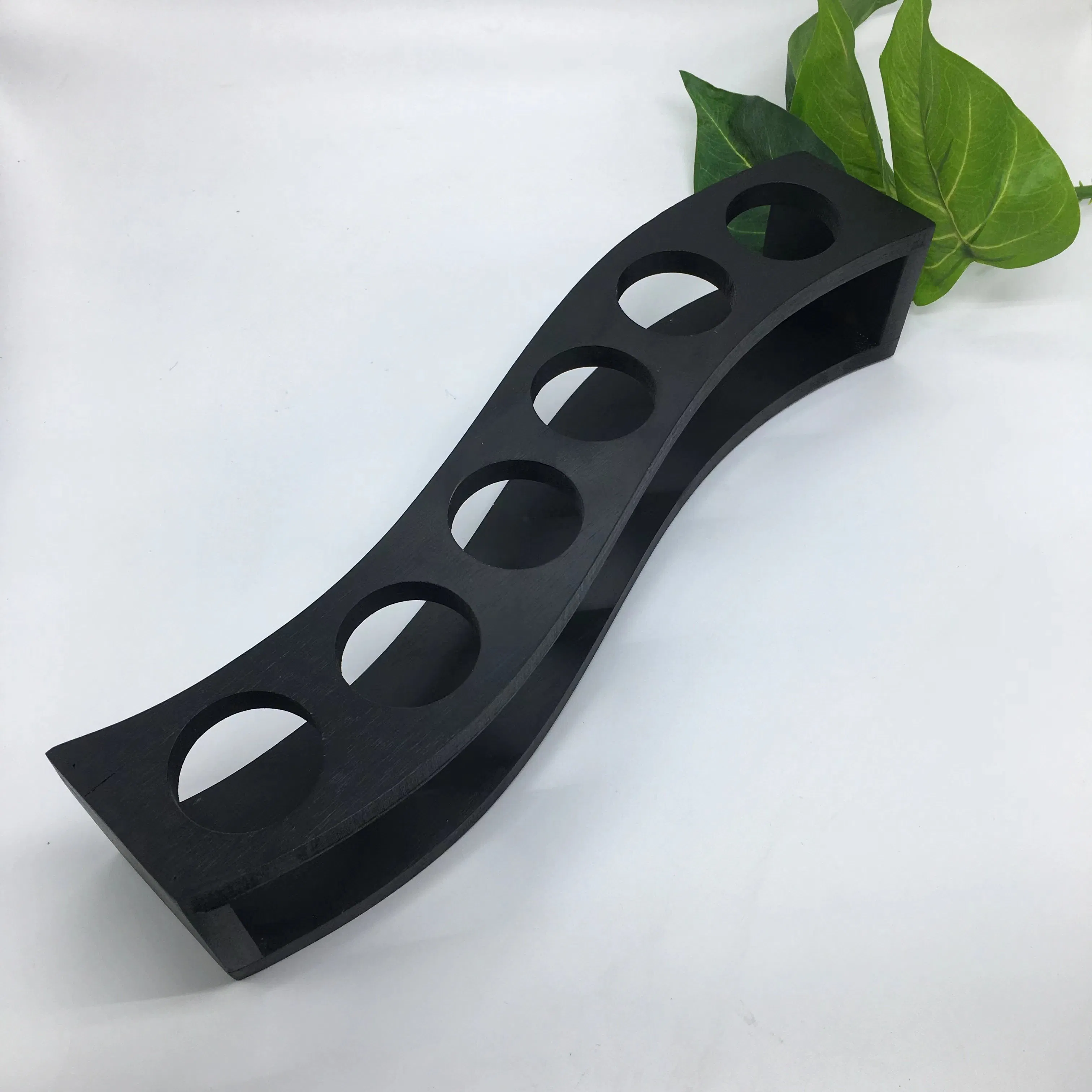 6 Black Color Shot Glass Bamboo Holder Tray