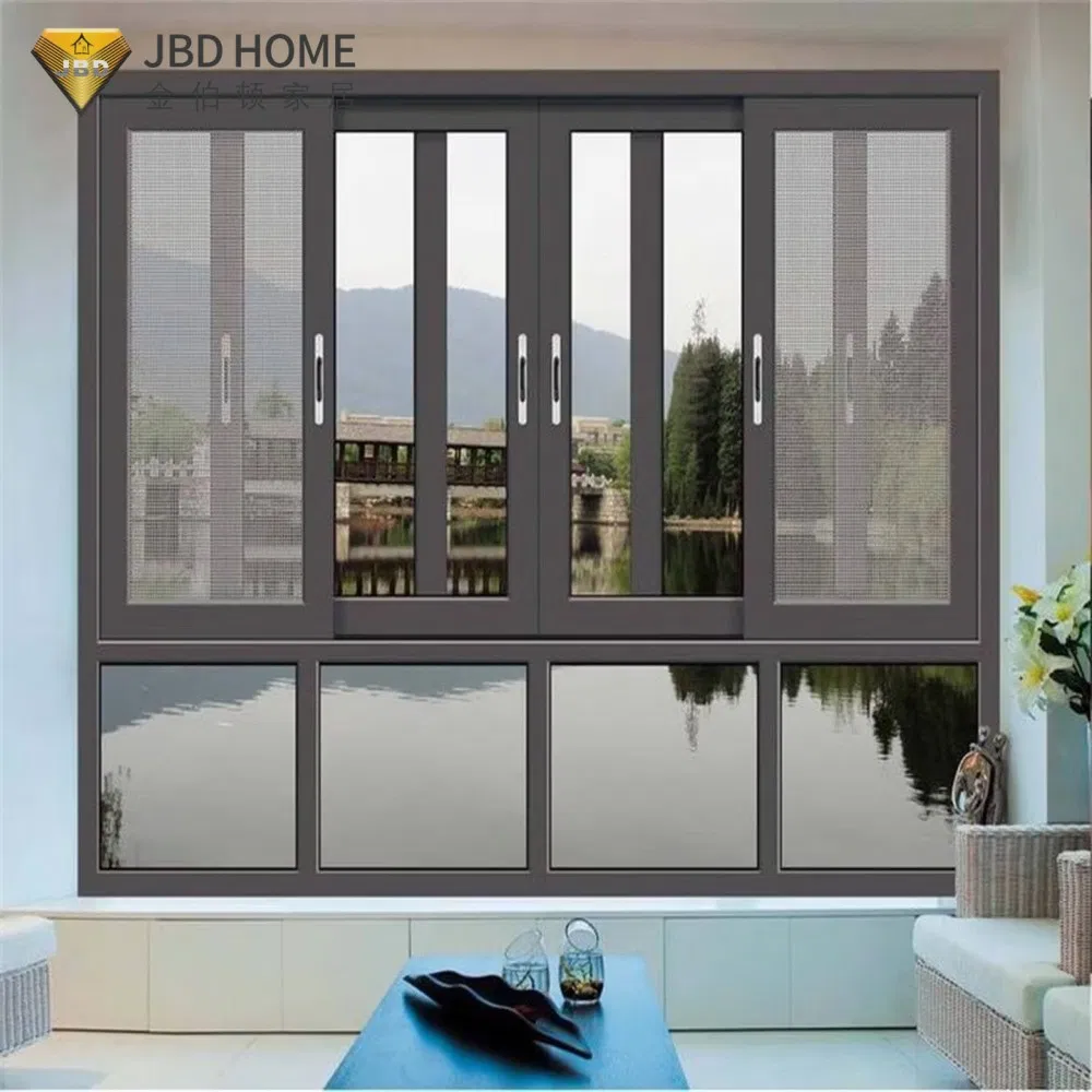 American-Style White Sliding Window with Aluminum PVC Composite Frame and Decorative Grill