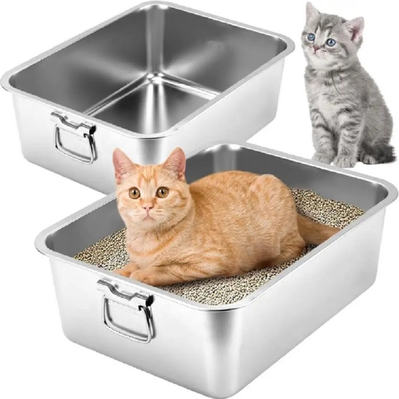 Stainless Steel Stylish Cat Litter Box with High Sides for Mess-Free Use