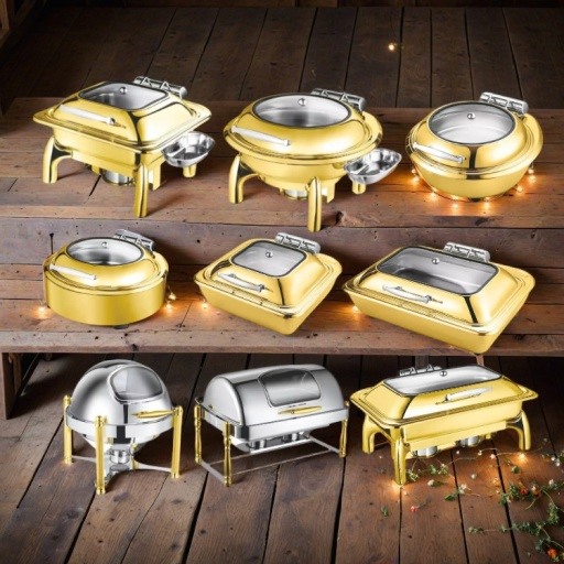 Commercial Small Best Price 8 Quart Round Rectangle Roll Top Modern Beautiful Silver Gold Portable Electric Heater Party Warming Buffet Chafing Dishes for Sale
