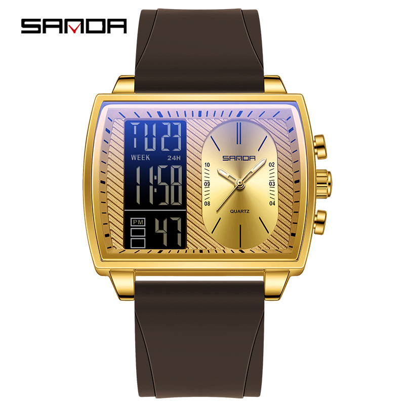Men's Multifunctional Commuter Watch Sanda Square Waterproof Luminous Cross-Border Bestseller Electronic Watch
