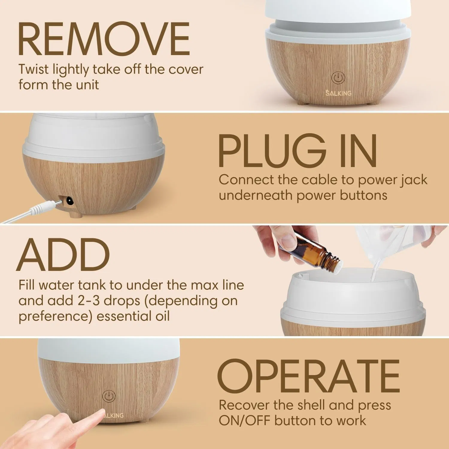 Cute Electric Aroma Diffuser, 7 LEDs, Wood Grain for SPA