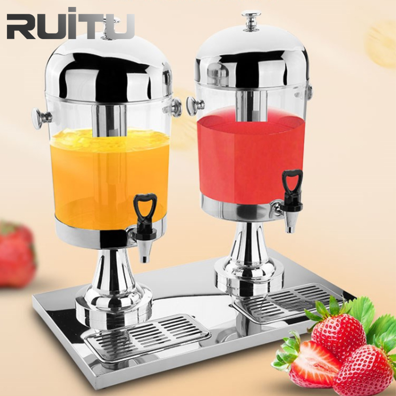 Hotel Restaurant Supplies Stainless Steel Cheap Plastic Drink Dispenser with Tap 2 Double Tank Portable Cold Party Drink Juice Beverage Dispenser