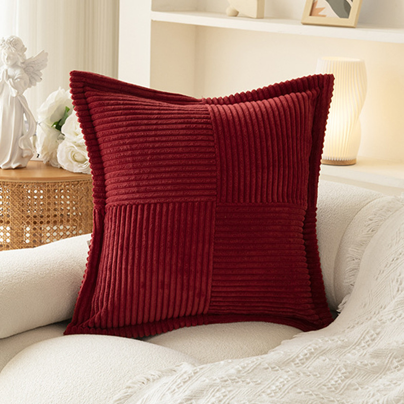 Nordic Simplicity Decorative Solid Color Pillow Case Decorative High Quality Corduroy Cushion Covers with Splicing Design