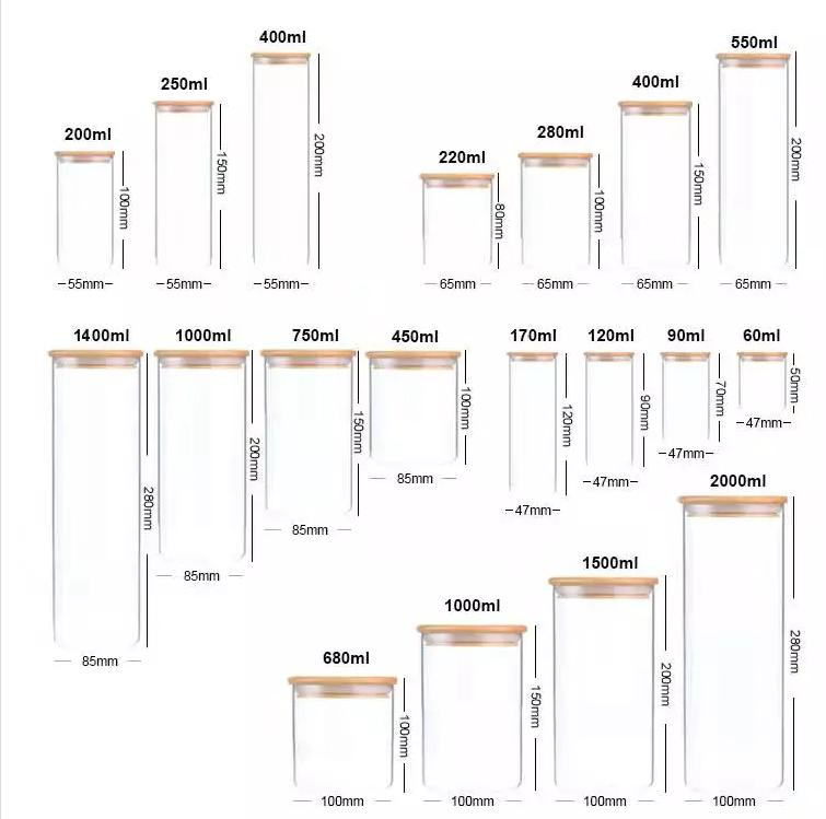 High Borosilicate Glass Air Tight Glass Storage Jar with Bamboo Lid