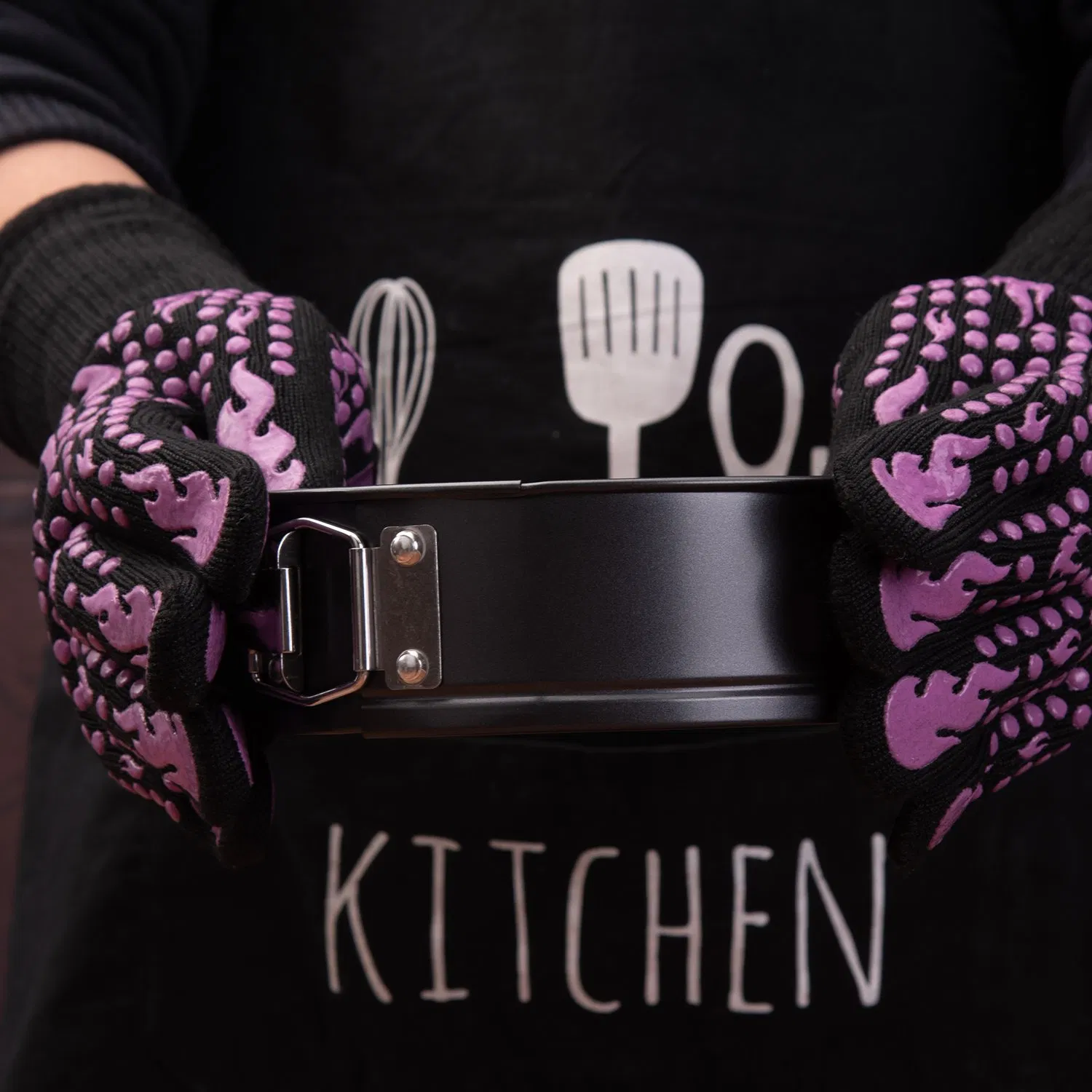 Purple Silicone Non Slip Oven Mitts BBQ Gloves for Cooking, Grilling, and Baking Kitchen Glove for Barbecue