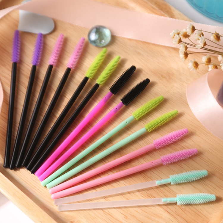 Wholesale Disposable Eyelashes Brush Curl Eyelashes Stick Portable Tower Colored Silicone Brush Head Multicolor Mascara Wand