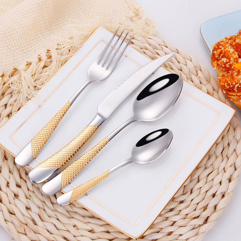 Stainless Steel Cutlery Set Gold Star Diamond Creative Knife and Fork Western Cutlery
