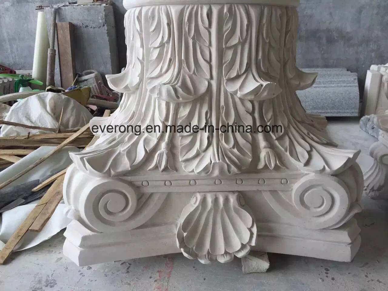 Natural Polished Stone Pillar Base Marble Carving Roman Column Base