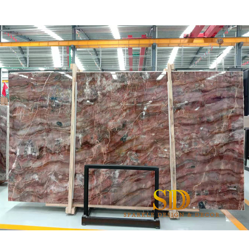 Beautiful Red Marble Slab with Strong Veins for Sale