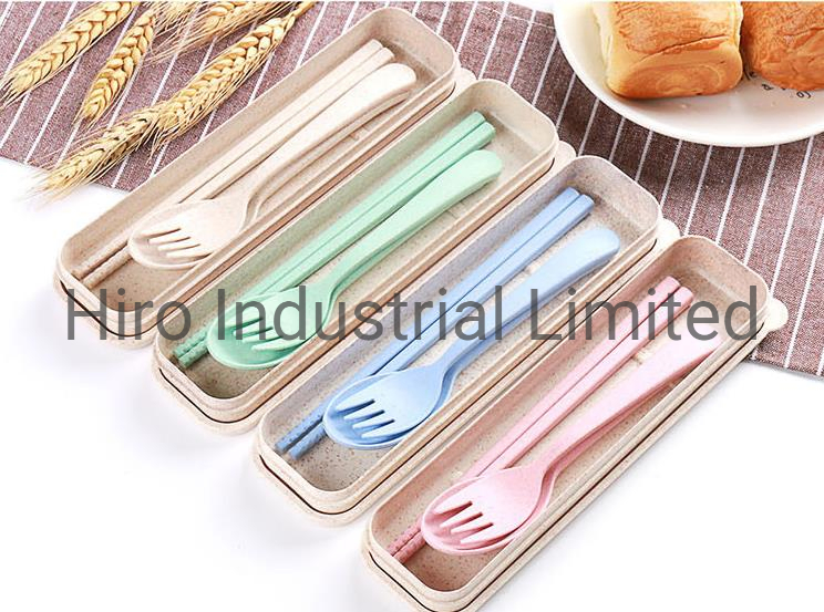 Wheat Straw Cutlery Set with Storage Box Include Spoon Fork Chopsticks