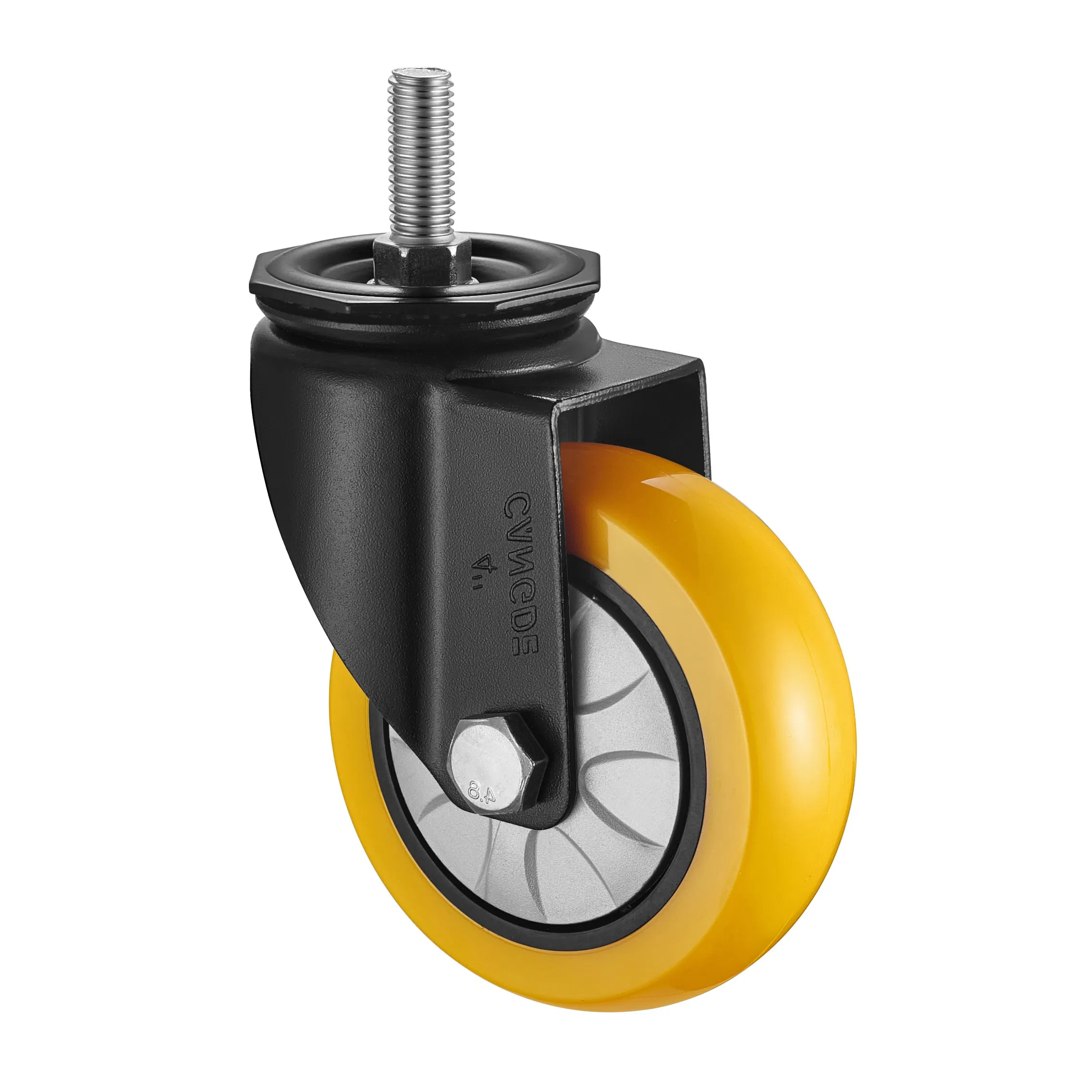 Yellow PU Wheel Swivel Caster with Threaded Stem for Easy Installation