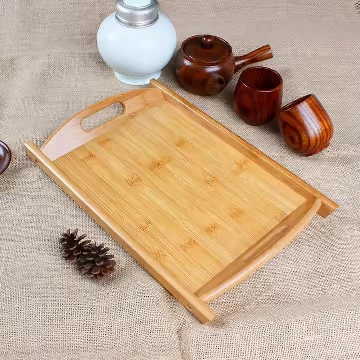 Bamboo Platter Bamboo Solid Wood Tray with Ear Handle