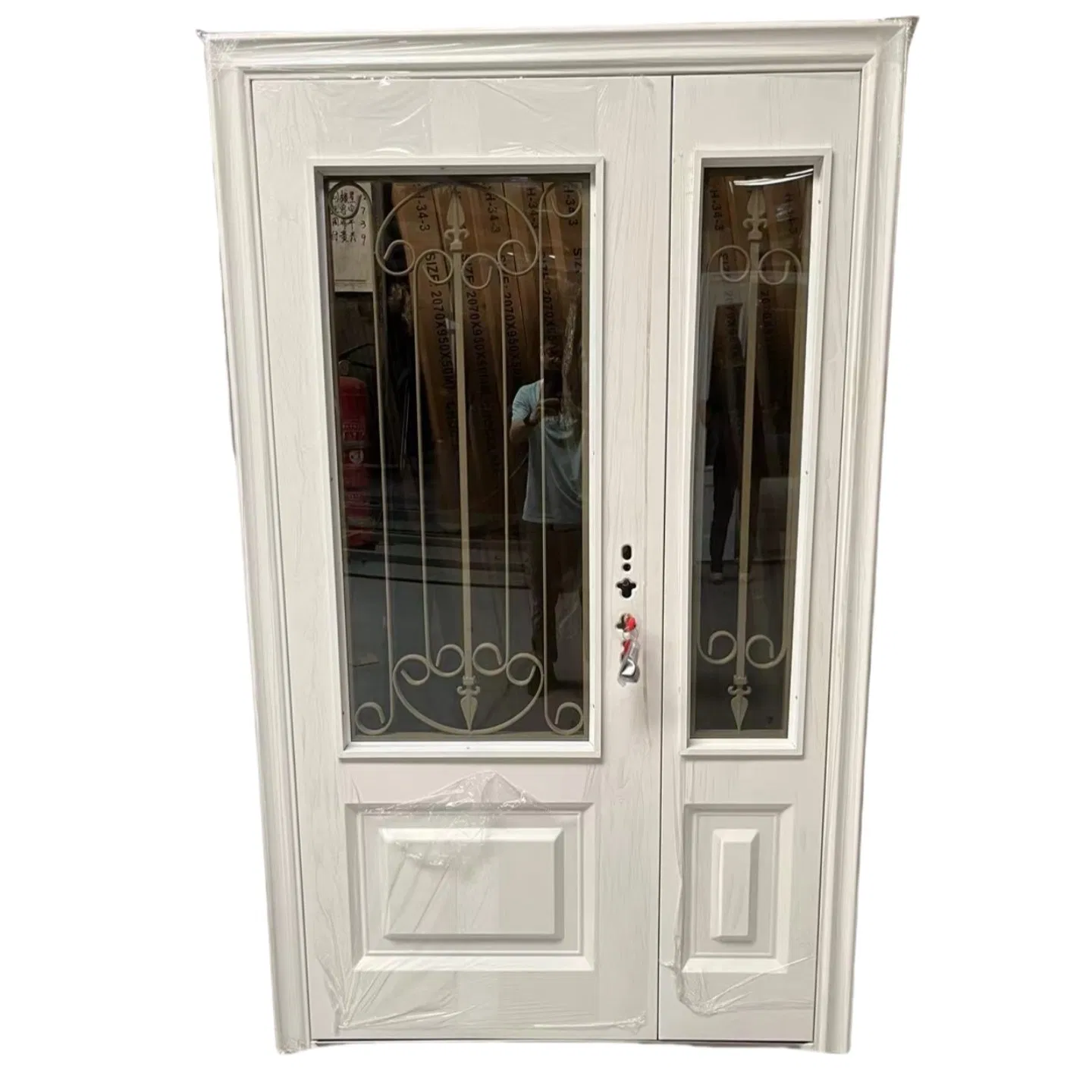 Hot Sell Cheap Grey Steel Security Glass Door with Window