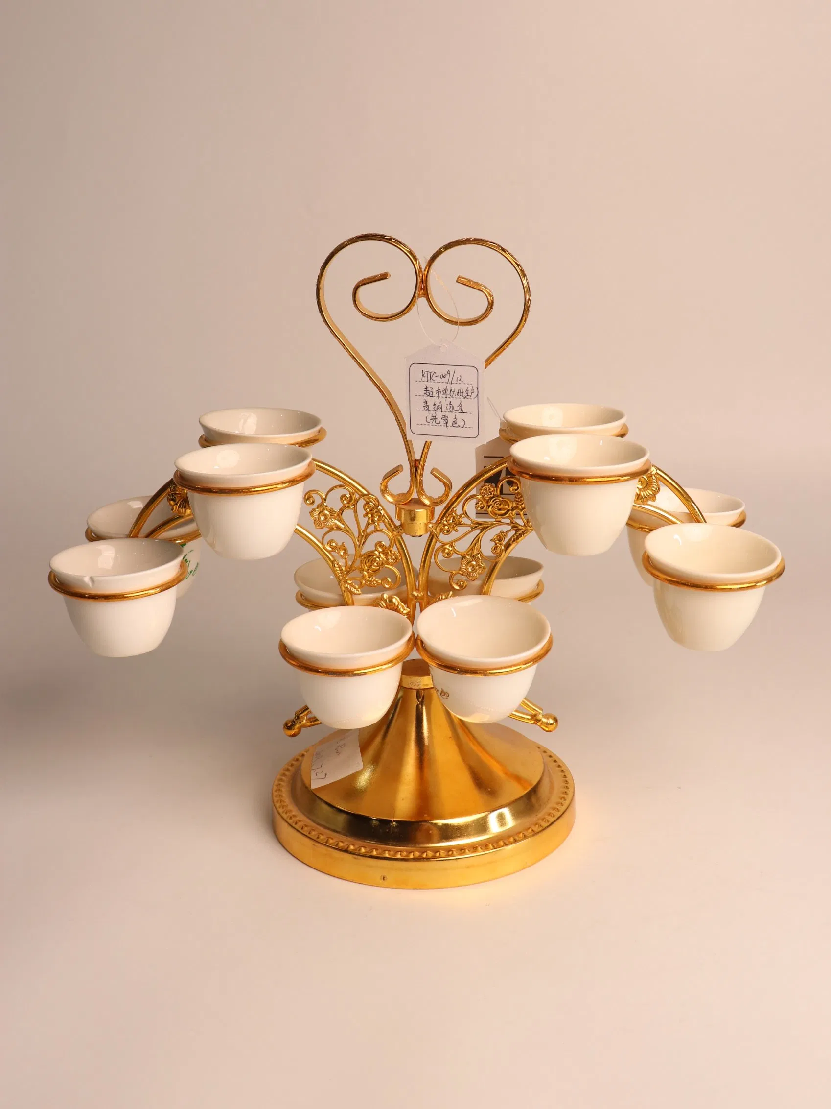 Elegant Electroplated Iron Frame Tea Cup Set, 12 Cups