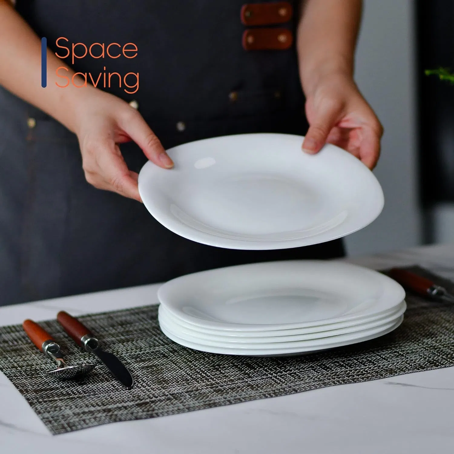 Lightweight Square Opal Glass Black Dinnerware Plates