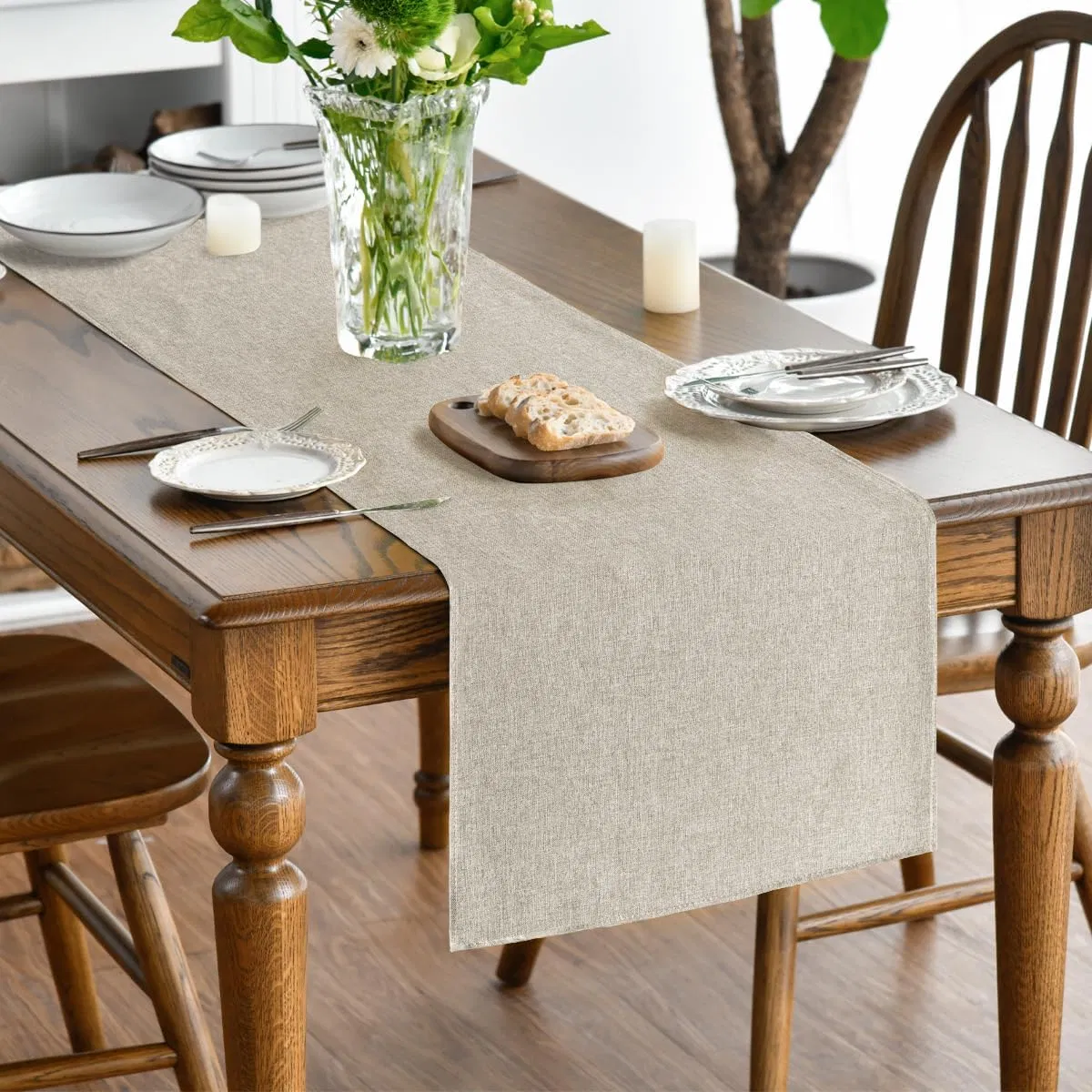 Solid Washable Light Brown Polyester Table Runner for Home Party Decor
